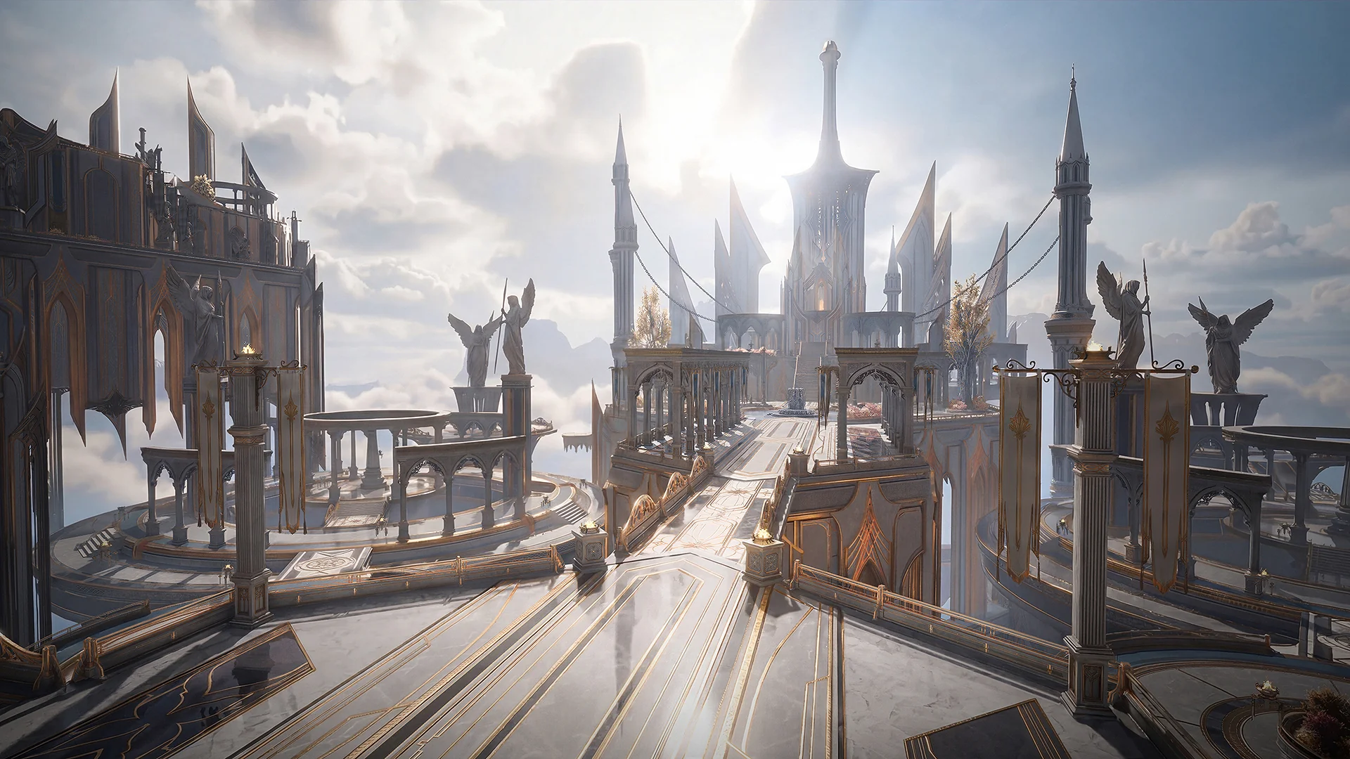 Official Night Crows Eleventh Crow Letter artwork of a sunlit floating white-and-gold city above the clouds.