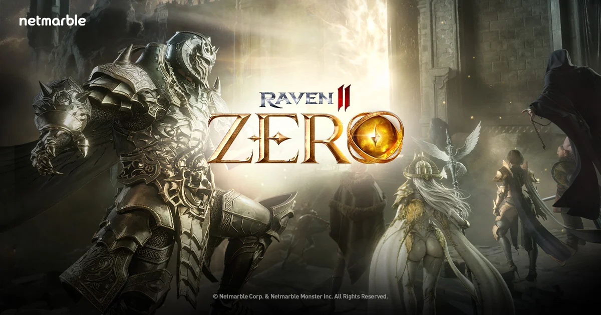 Official RAVEN2 ZERO key art from Netmarble — Special Corps before a glowing gate with the ZERO logo (sgimage.netmarble.com)