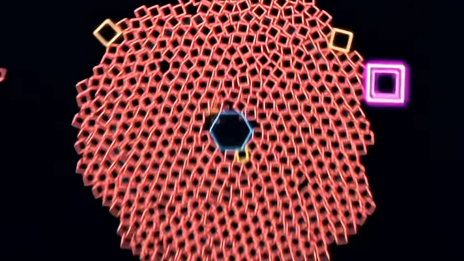 Official The Tower trailer footage: a huge swarm of red square enemies engulfing the hexagonal tower
